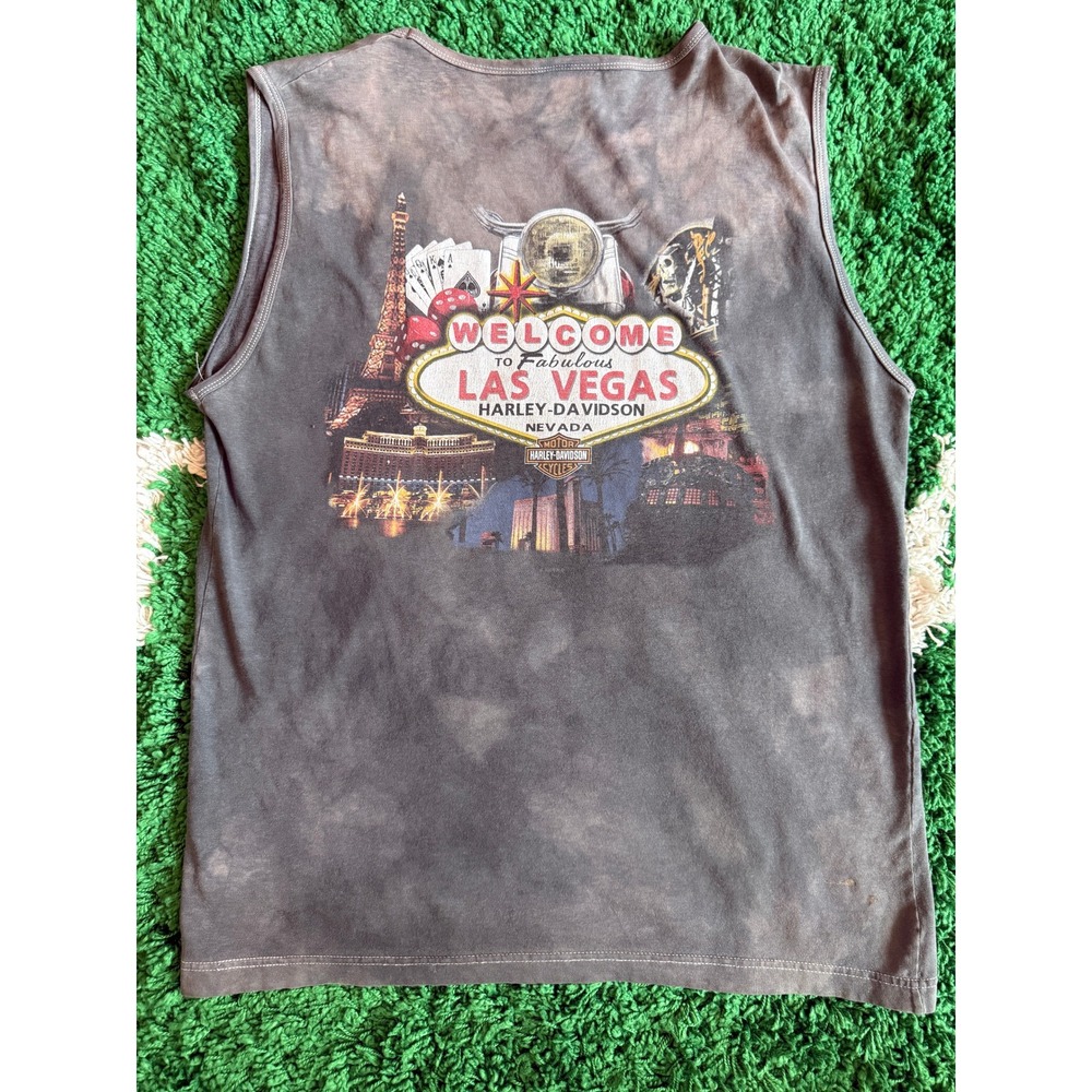 Harley Davidson Las Vegas Tank Top Mens Large Grey Acid Wash‎ Skull Wing 2007